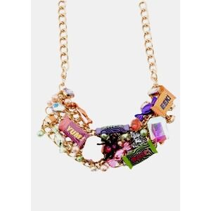 Betsey Johnson Halloween Candy Gems Spider Cat Charm Bib Necklace Glow in Dark